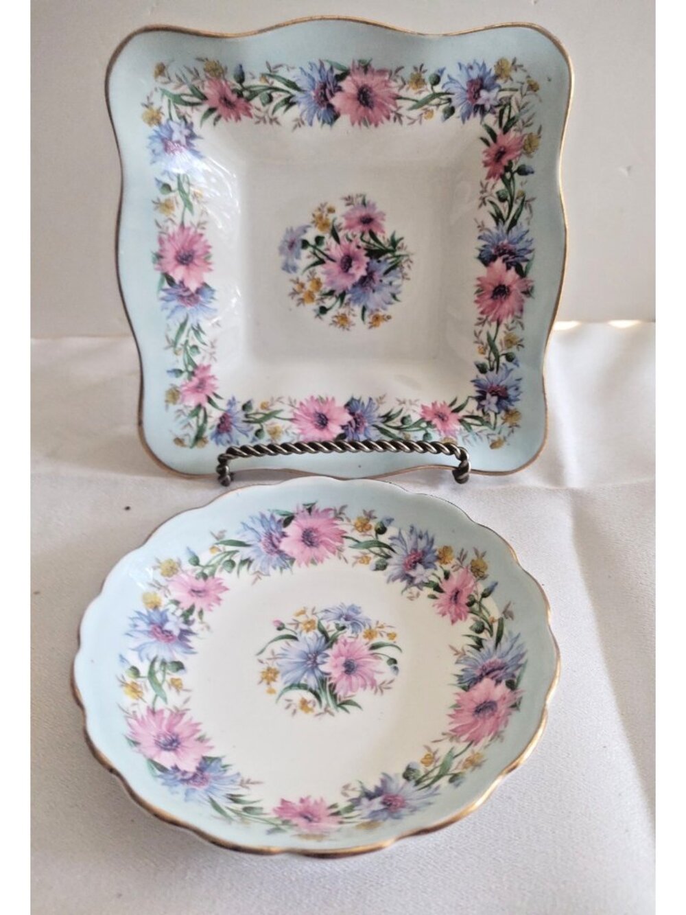 Two Vintage Foley England Trinket bone china dishes "Cornflower" 1950's